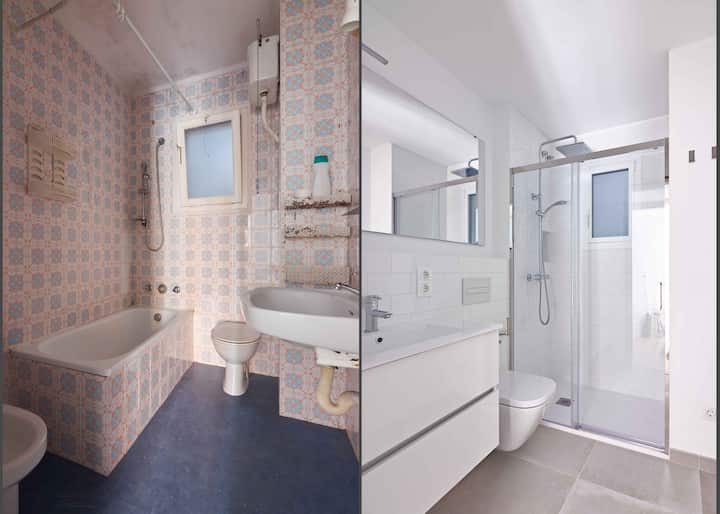 A complete bathroom remodel turns this outdate La Crescenta, CA bathroom into a modern oasis.